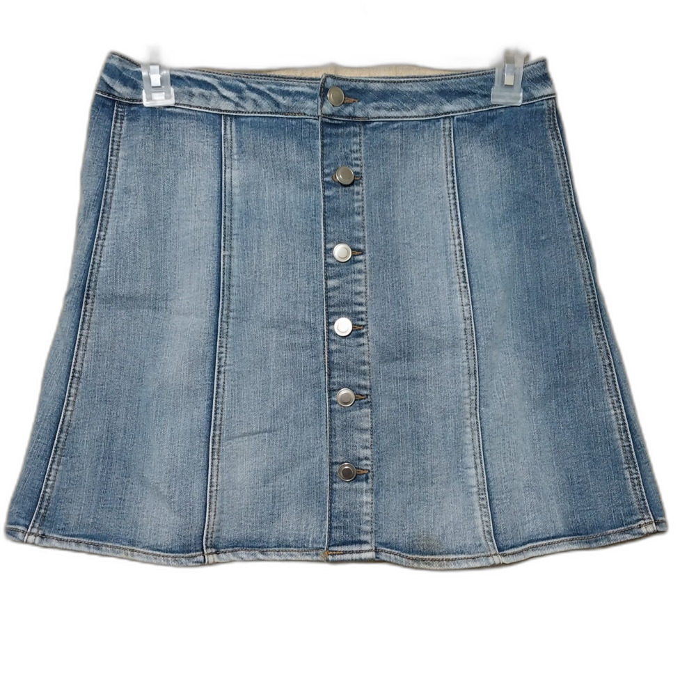 Faded Glory skirt Womens 6 blue denim button front mini panel Hippie Y2K Retro